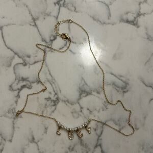 Lucy Name Necklace Gold‎ Toned Faux Pearl